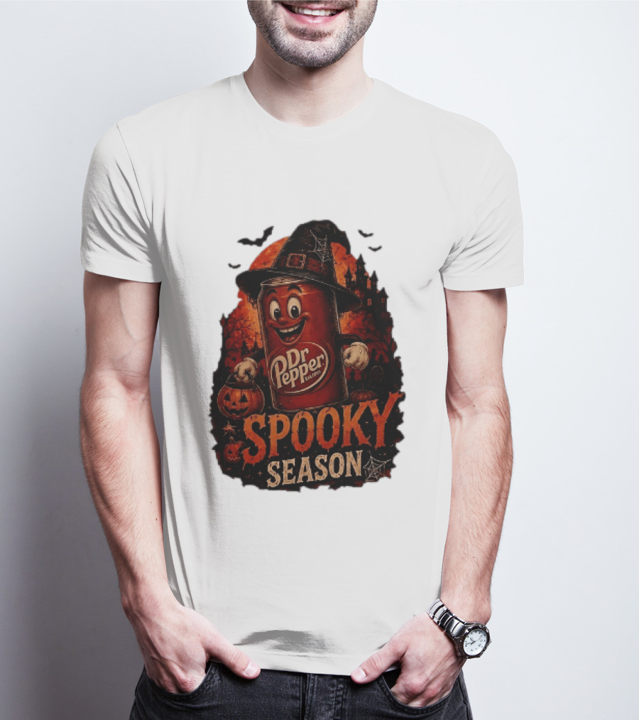 Dr Pepper Halloween Witch Can Spooky Season With Jack O' Lantern And Bats T-Shirt