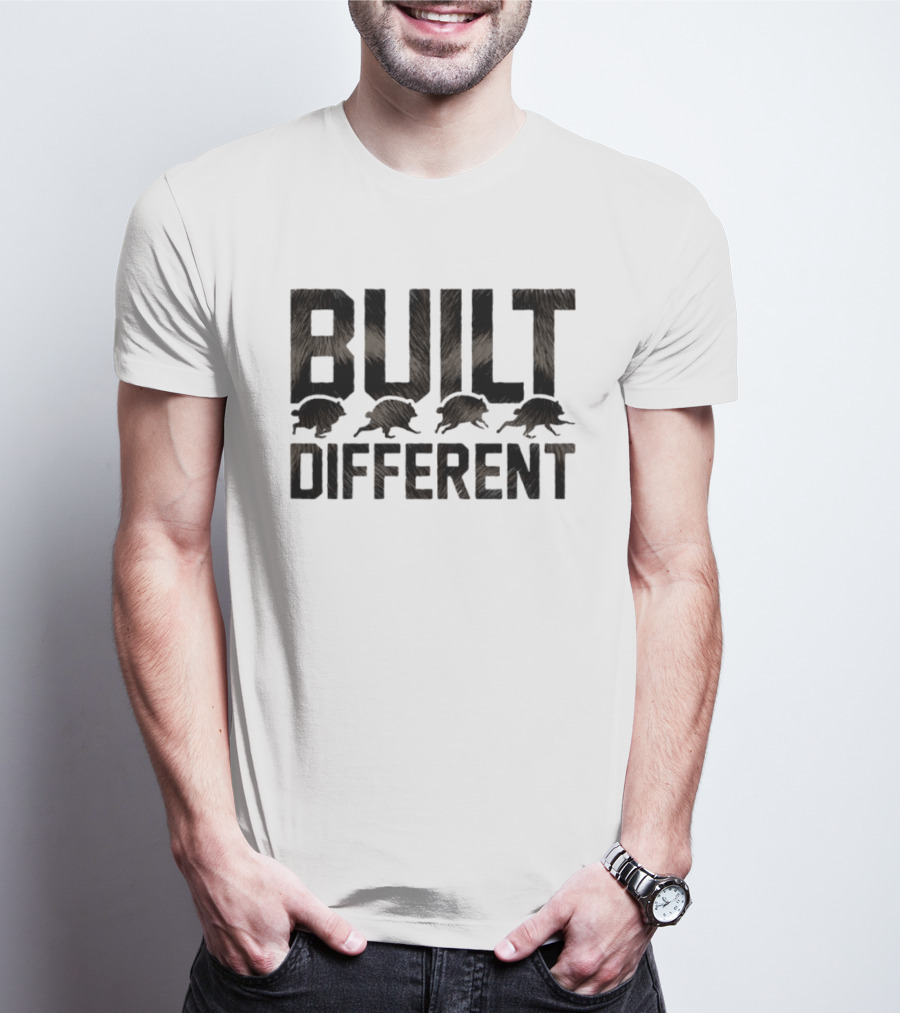 Raccoon Built Different Fur Text With Four Running Raccoons T-Shirt