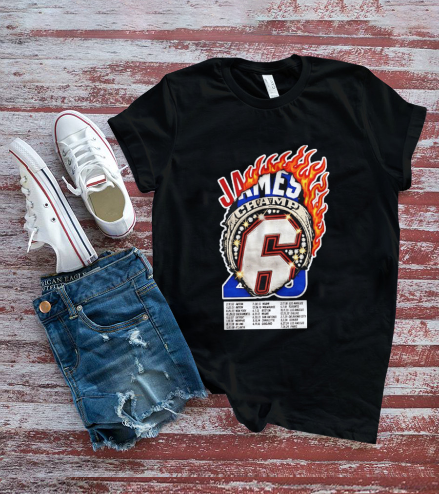 LeBron James Champ 6 Milestone Dates Cleveland Miami Los Angeles 2012 2013 2016 2020 T-Shirt