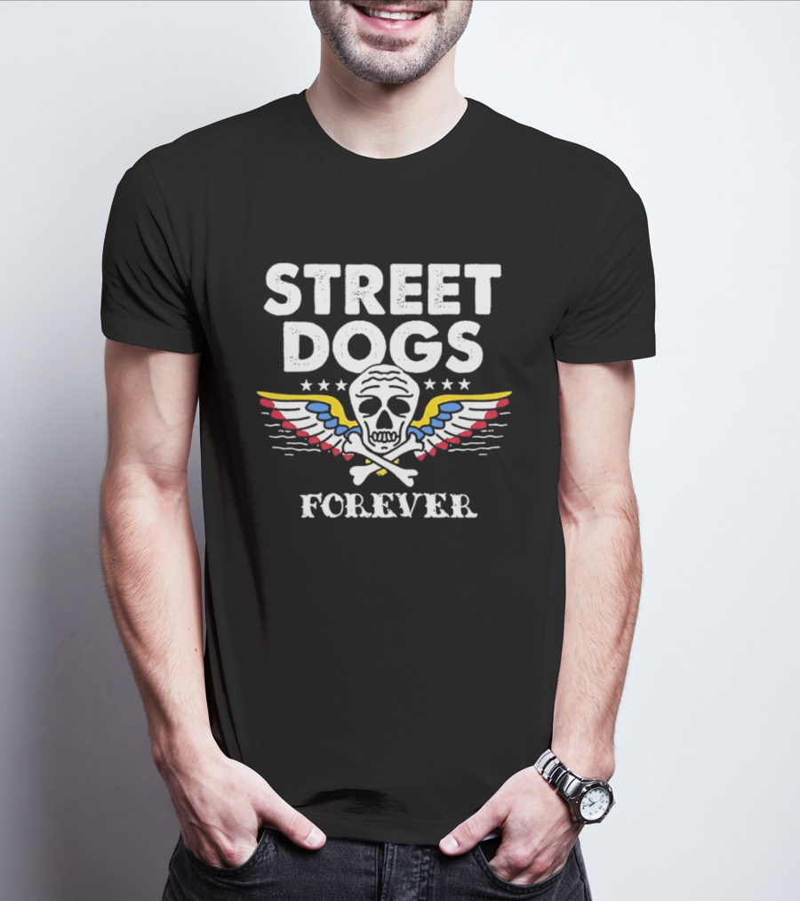 Street Dogs Forever Skull Crossbones Wings Stars T-Shirt