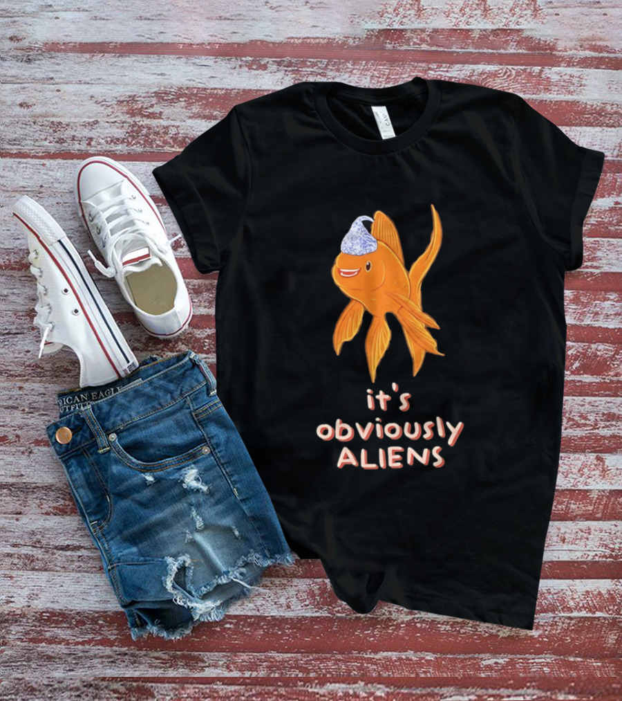 Goldfish Tin Foil Hat It's Obviously Aliens T-Shirt