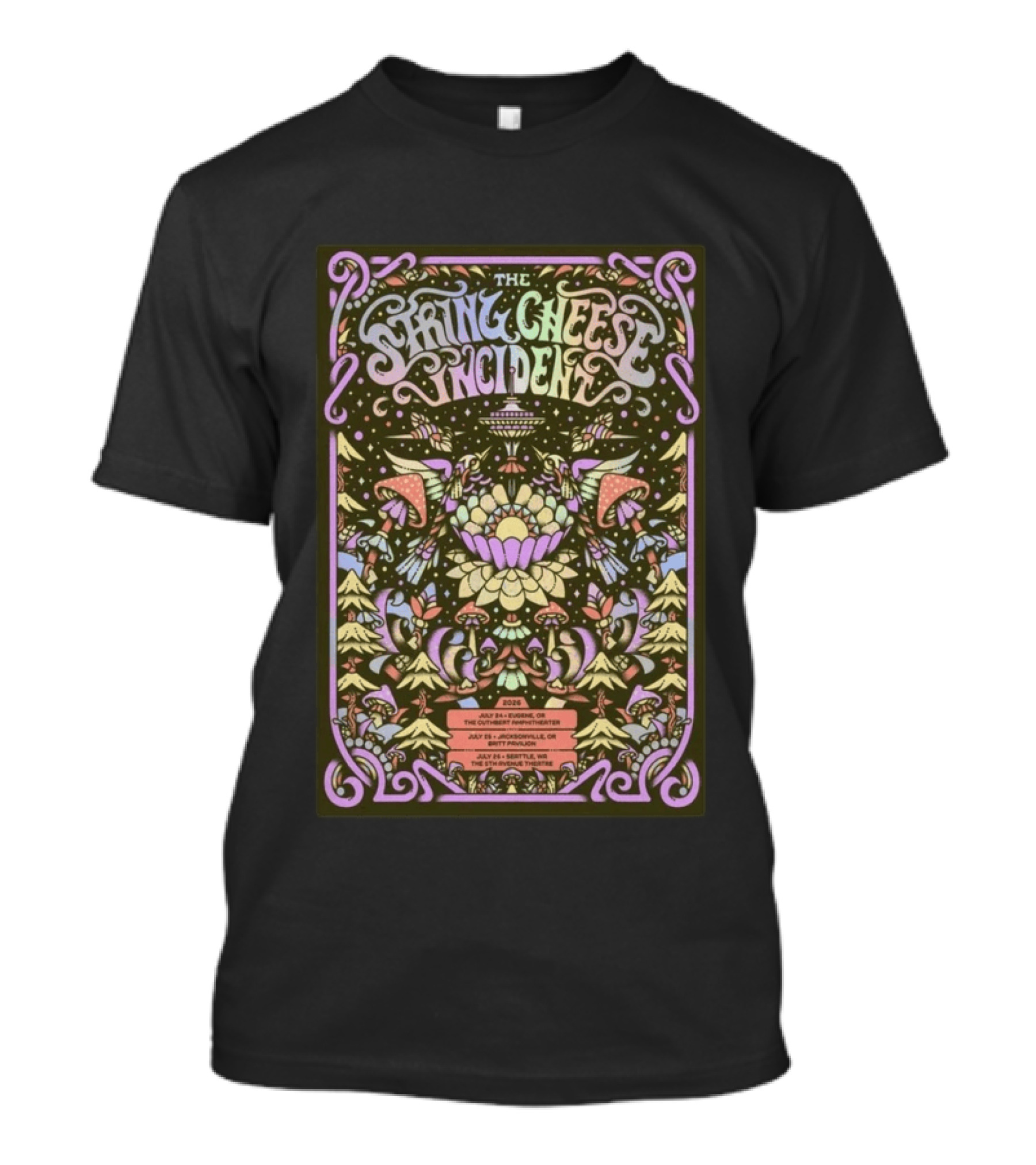 The String Cheese Incident July 24 2026 Eugene OR Psychedelic Concert With Floral And Mushroom T-Shirt