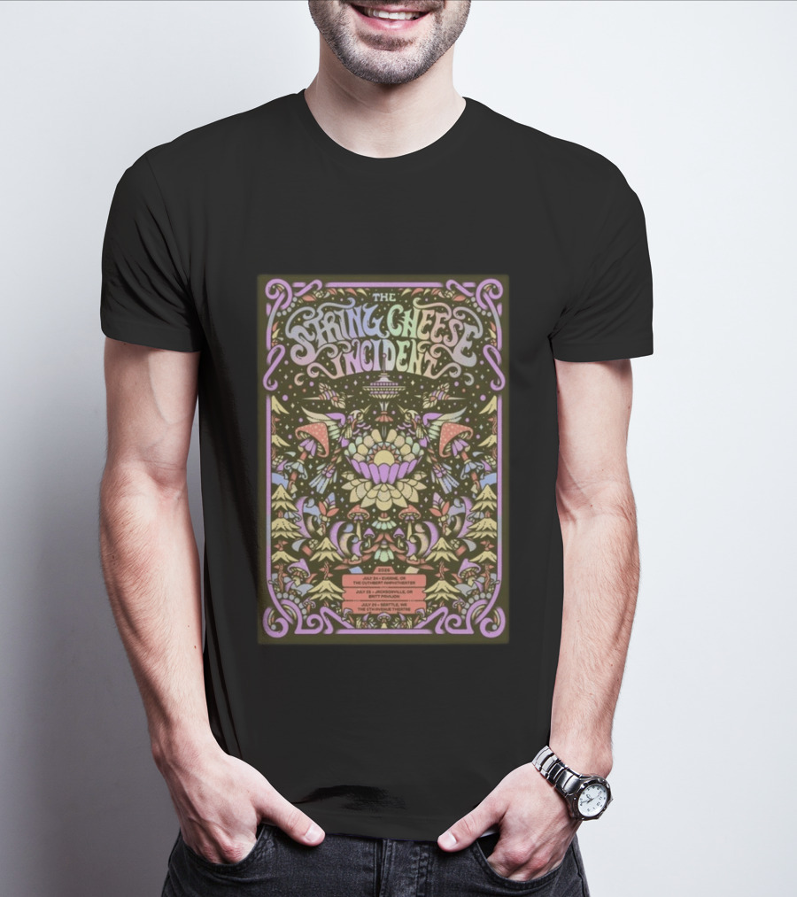 The String Cheese Incident July 24 2026 Eugene OR Psychedelic Concert With Floral And Mushroom T-Shirt