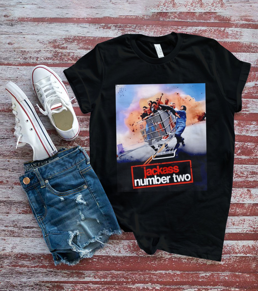 Jackass Number Two Movie Cast In Shopping Cart Action Scene Explosion T-Shirt
