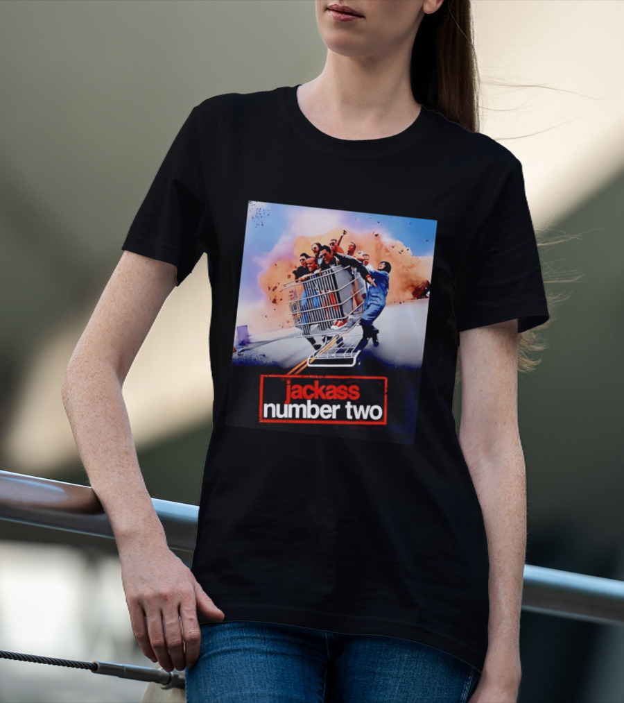 Jackass Number Two Movie Cast In Shopping Cart Action Scene Explosion T-Shirt