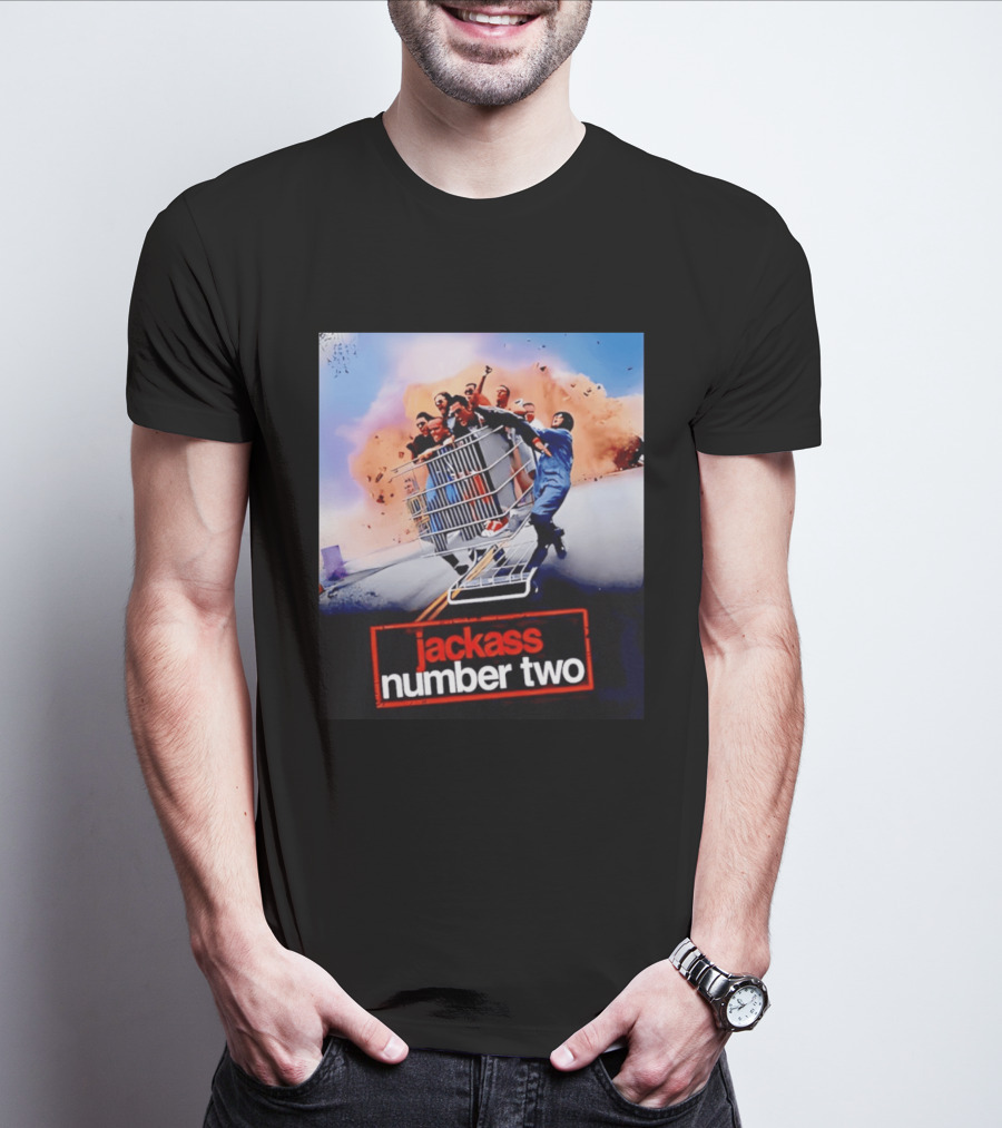 Jackass Number Two Movie Cast In Shopping Cart Action Scene Explosion T-Shirt