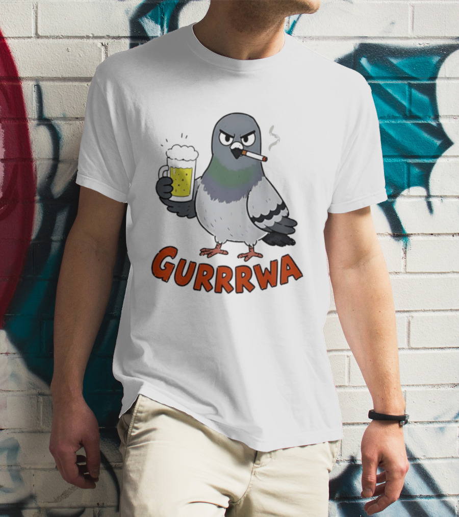 Angry Pigeon GURRRWA Beer And Cigarette Humor T-Shirt