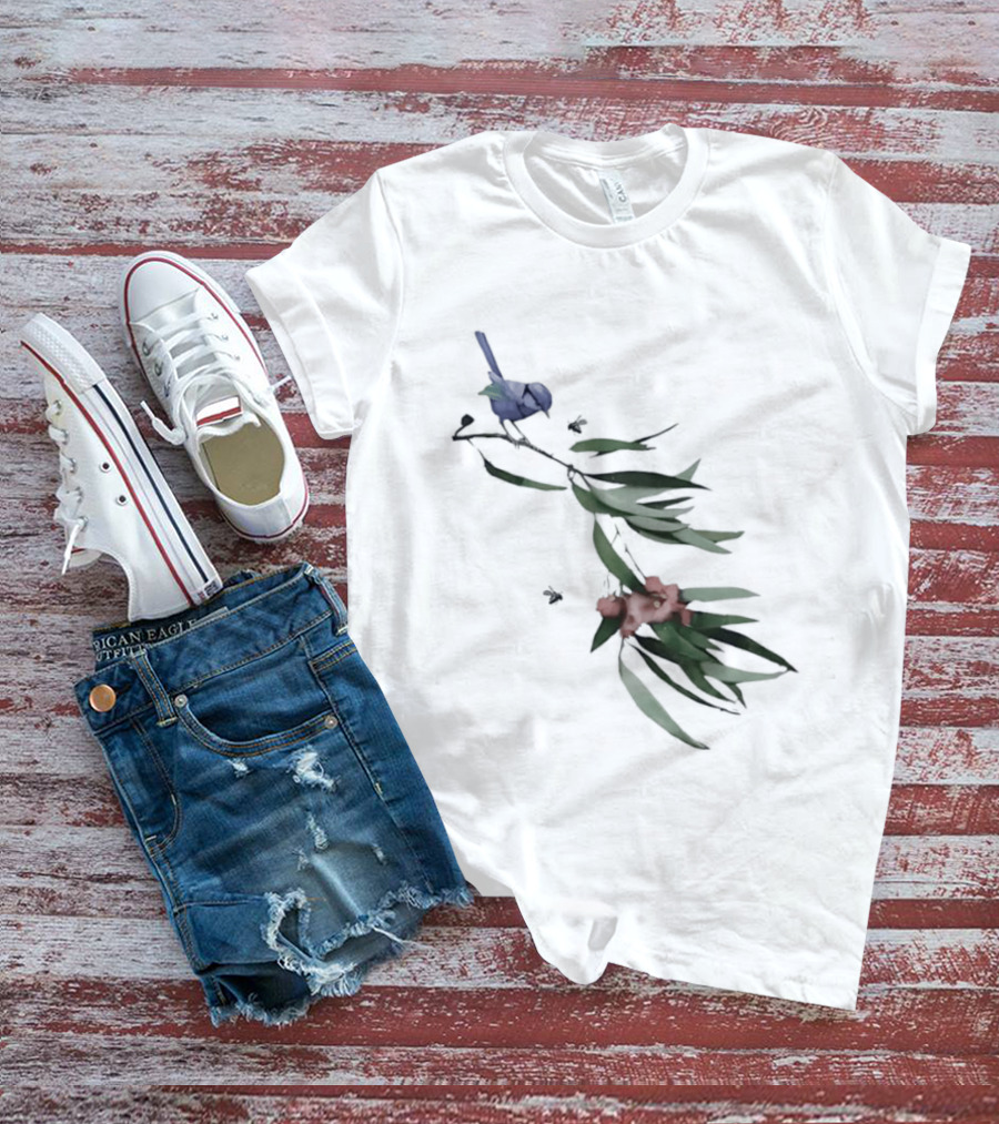 Blue Wren On Eucalyptus Branch With Red Blossoms Bird T-Shirt