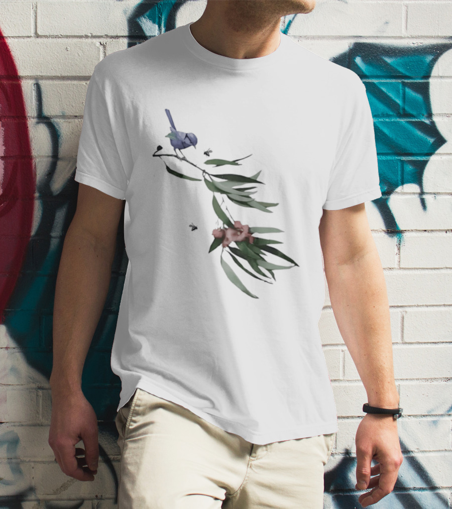 Blue Wren On Eucalyptus Branch With Red Blossoms Bird T-Shirt