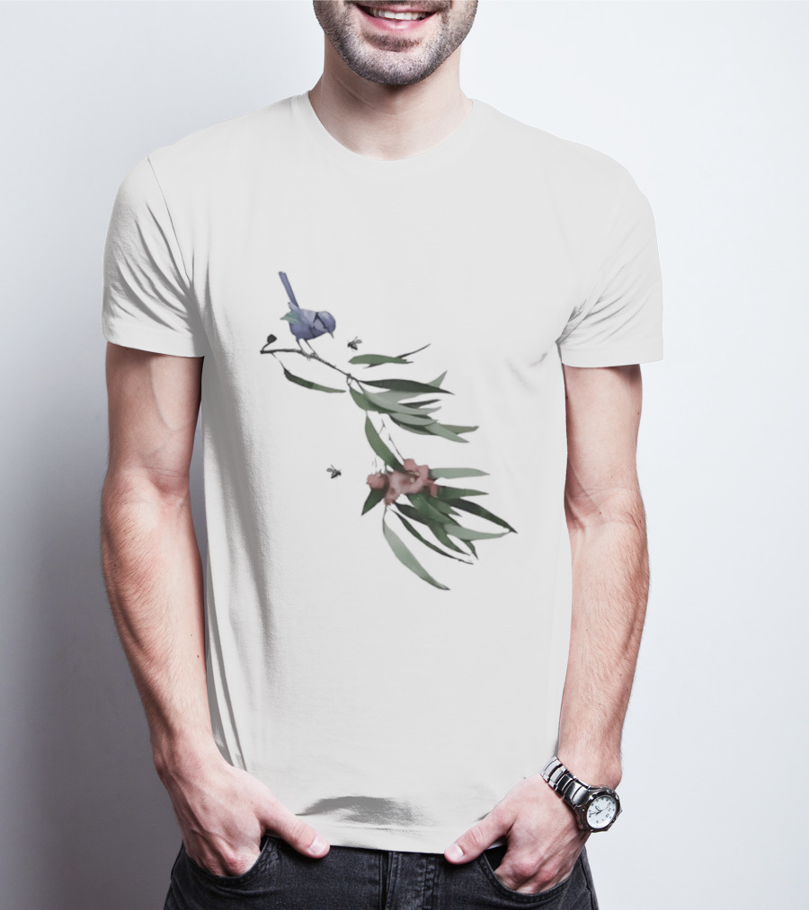 Blue Wren On Eucalyptus Branch With Red Blossoms Bird T-Shirt