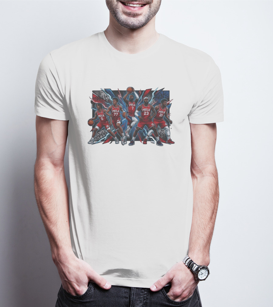 Philadelphia 76ers Players 0 77 7 23 21 Phila Red Jersey Team Slam Dunk Street T-Shirt