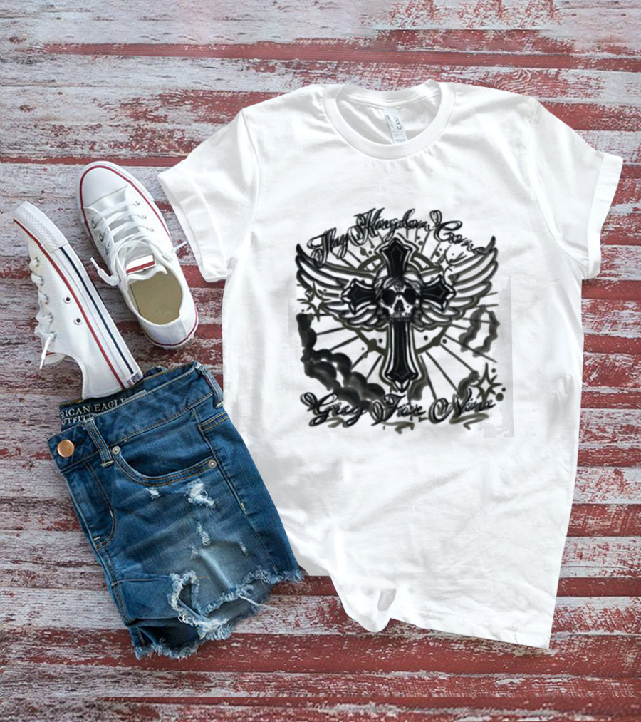 Thy Kingdom Come Skull Grey Five Nine Cross Wings T-Shirt
