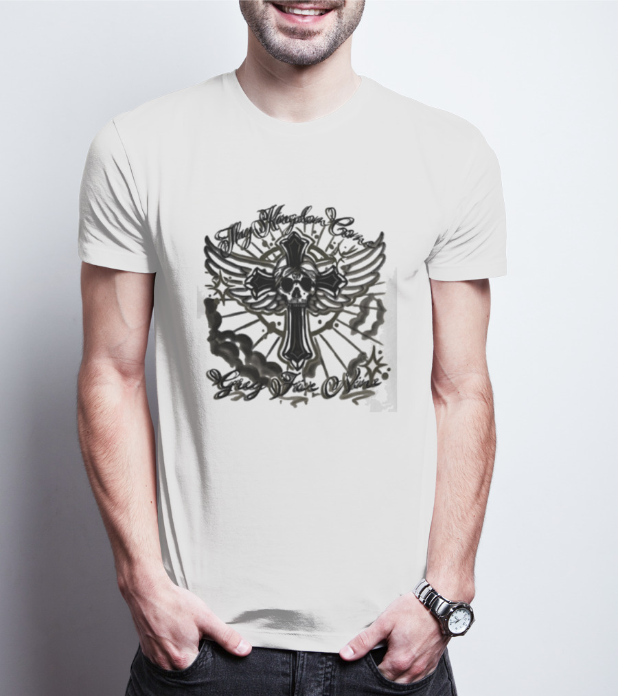 Thy Kingdom Come Skull Grey Five Nine Cross Wings T-Shirt