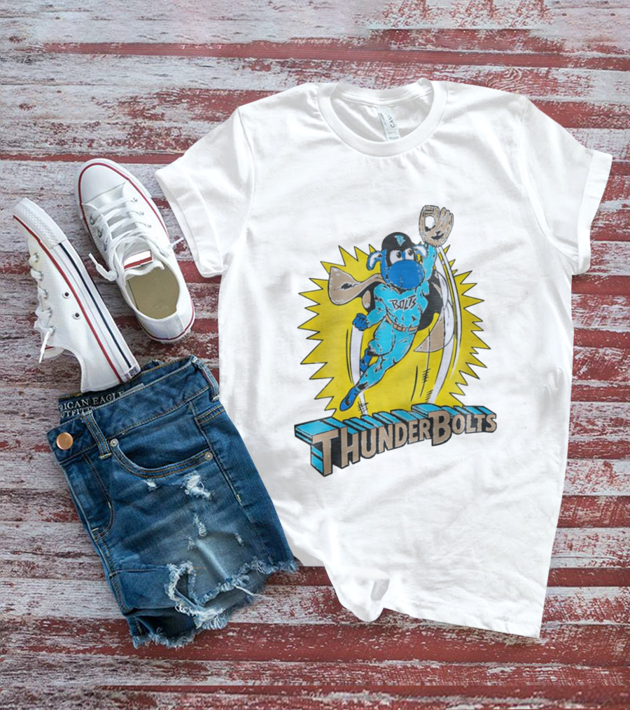 ThunderBolts Superhero Mascot Baseball Catcher T-Shirt