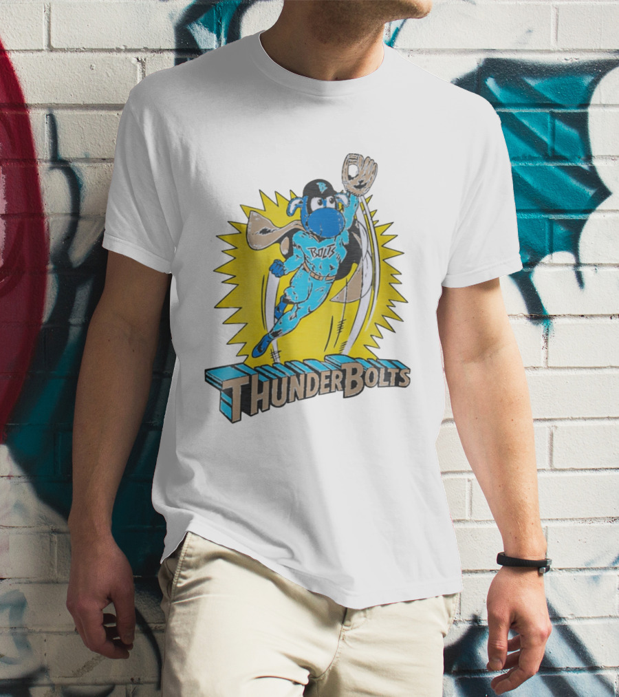 ThunderBolts Superhero Mascot Baseball Catcher T-Shirt