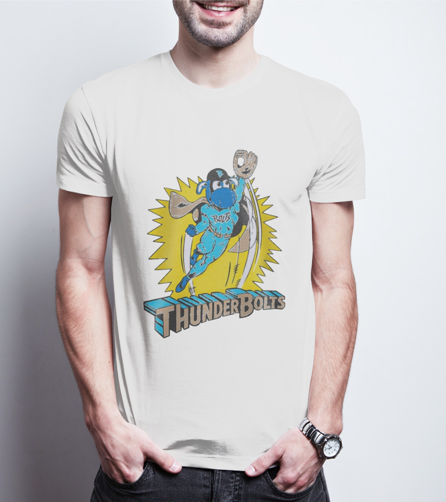 ThunderBolts Superhero Mascot Baseball Catcher T-Shirt