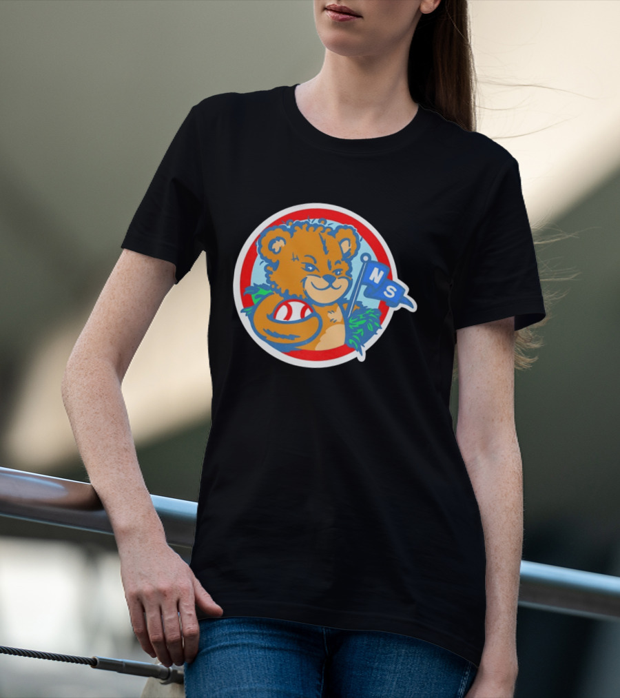 Teddy Bear Holding Baseball NS Pennant Circle T-Shirt