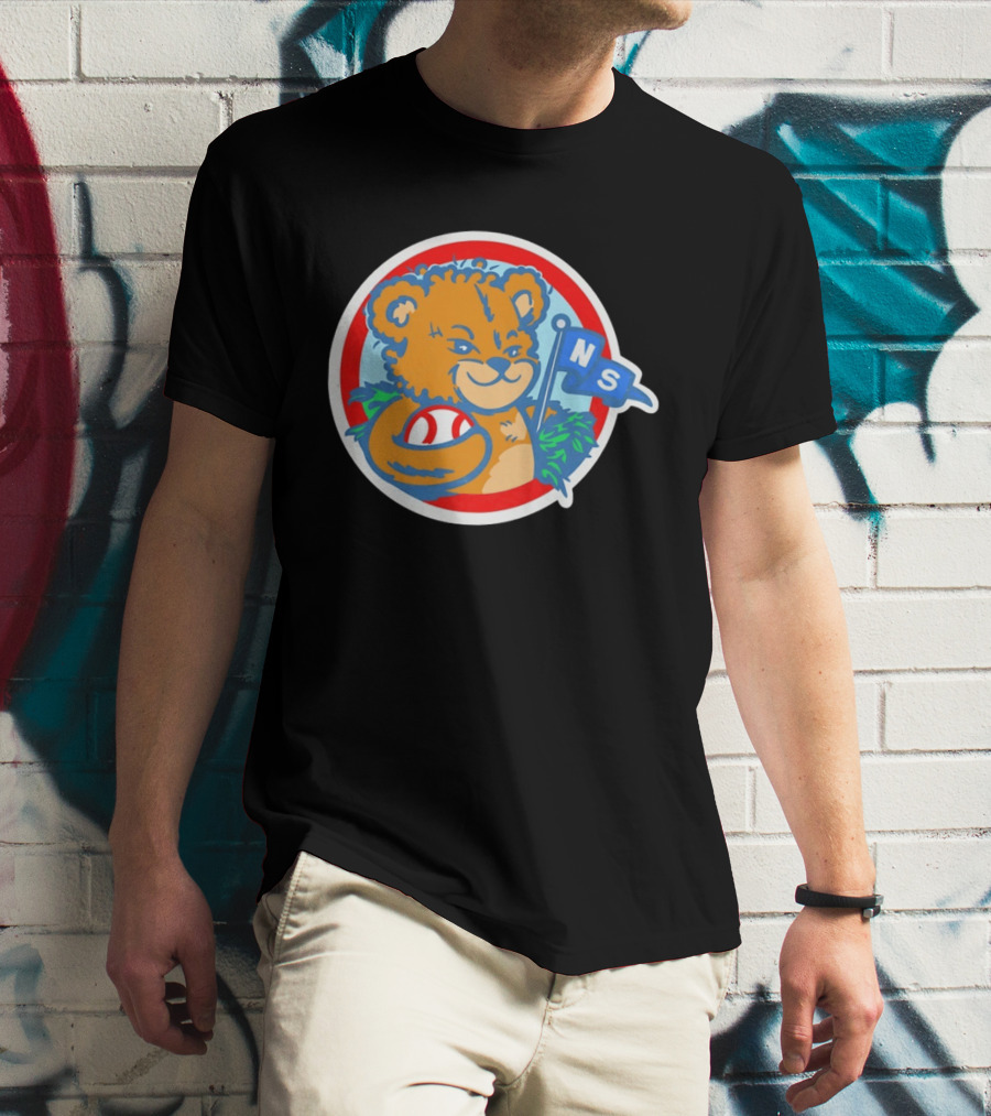 Teddy Bear Holding Baseball NS Pennant Circle T-Shirt