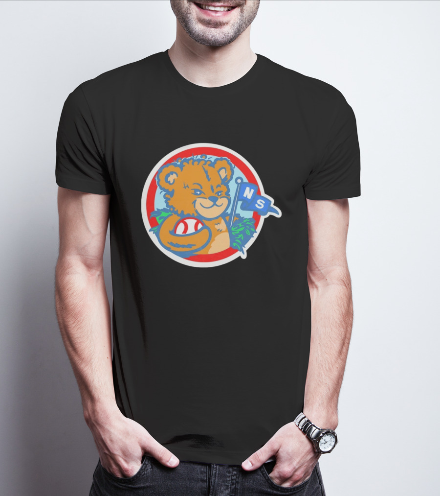 Teddy Bear Holding Baseball NS Pennant Circle T-Shirt