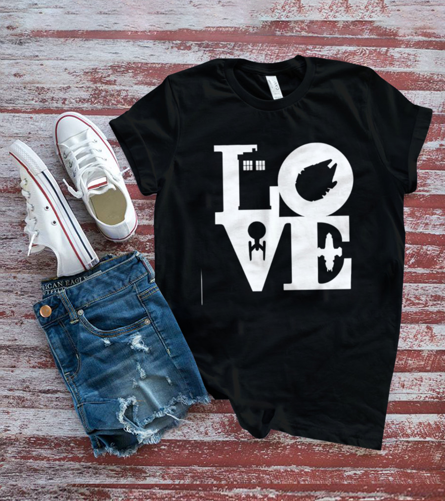 TARDIS Millennium Falcon Enterprise Serenity Sci Fi Love Mashup T-Shirt