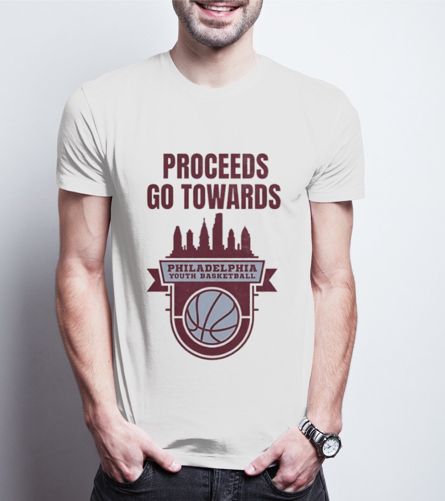 Philadelphia Youth Basketball Supporting Skyline And Ball T-Shirt