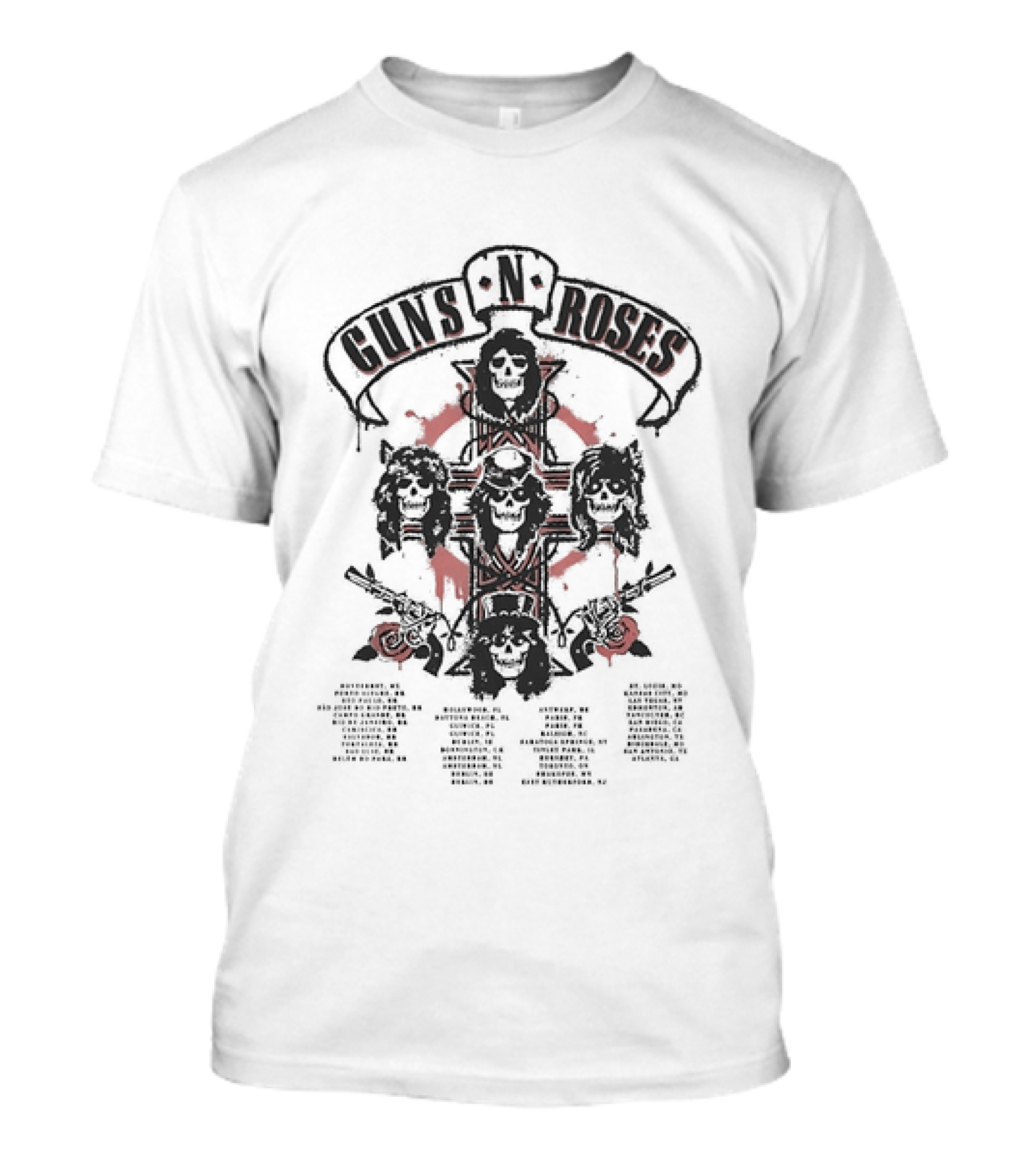 Guns N Roses 2026 World Tour Cross With Spray Painted Red Roses T-Shirt