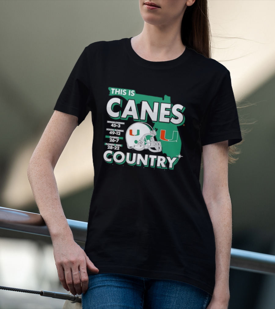 This Is Canes Country Miami Hurricanes Florida Map University Of Miami Football Helmet T-Shirt