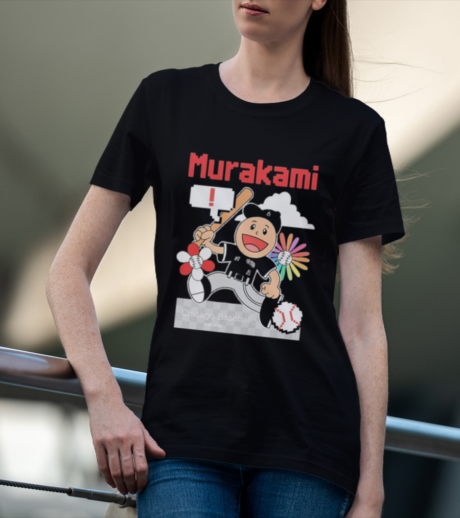 Murakami Chicago Baseball Munetaka Flower Baseball Cartoon T-Shirt