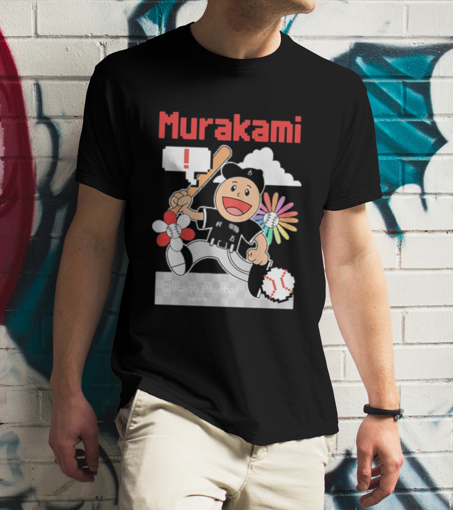 Murakami Chicago Baseball Munetaka Flower Baseball Cartoon T-Shirt