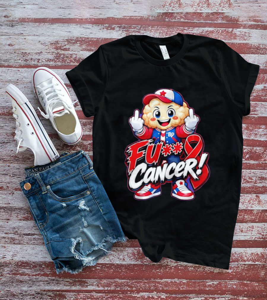 Cancer Awareness With Cauliflower Character And Red Ribbon T-Shirt