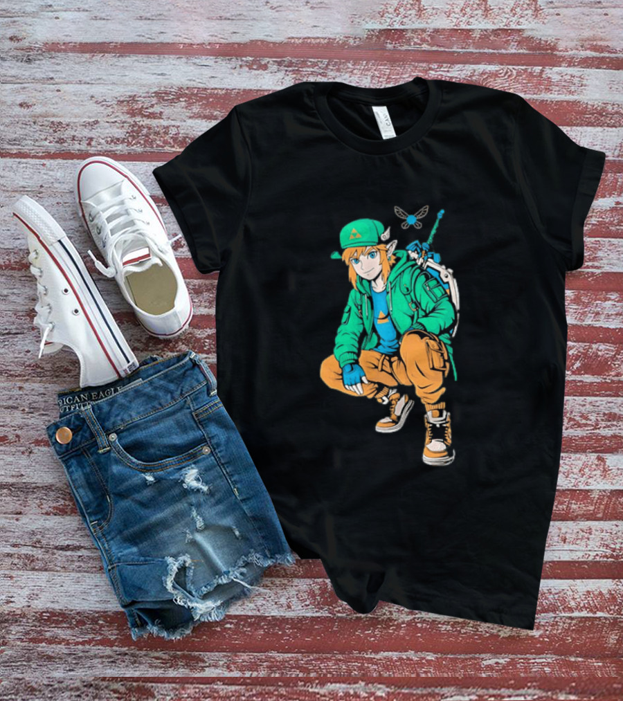 Link Legend Of Zelda Streetwear Style With Sword And Navi T-Shirt