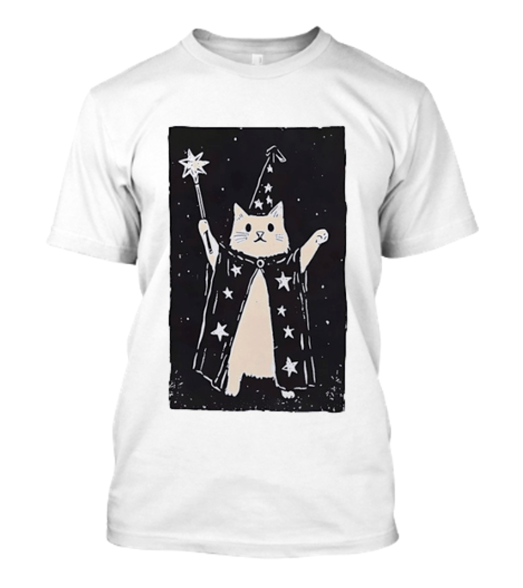 The Magician Cat Tarot Card Wizard Hat Starry Cloak Magic Wand T-Shirt