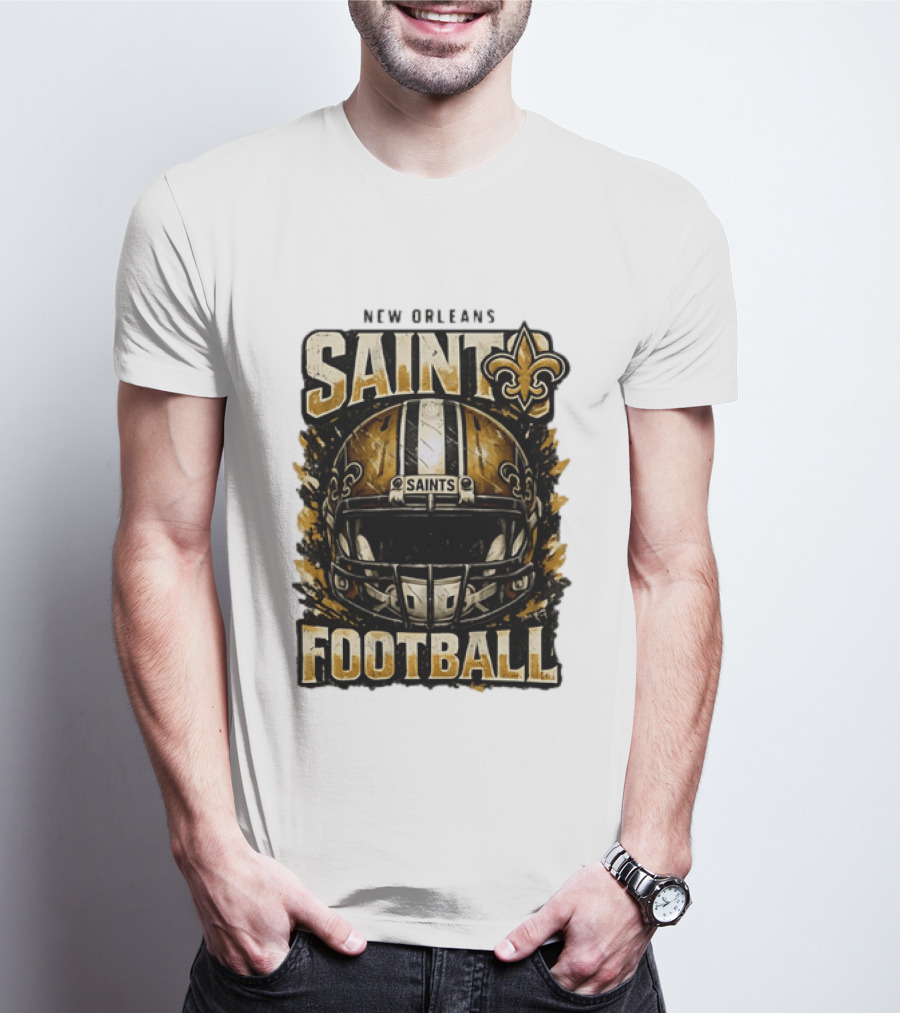 New Orleans Saints Football Helmet Distressed Fleur De Lis T-Shirt