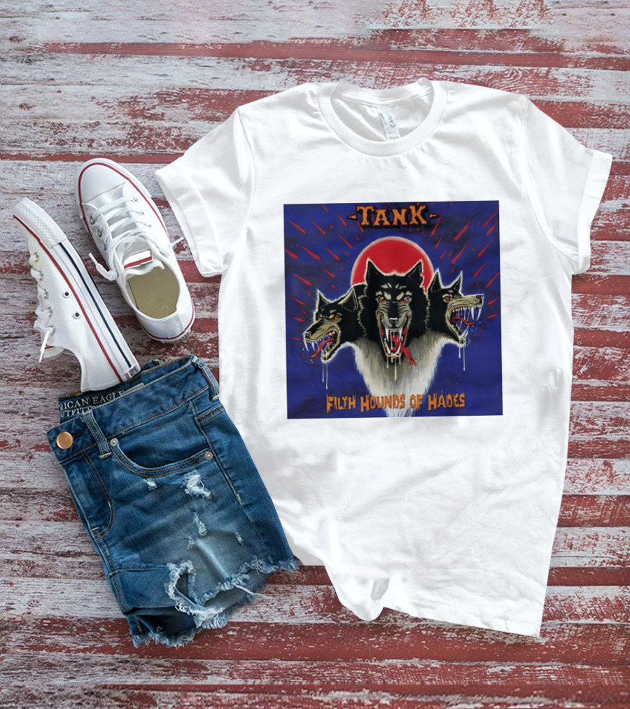 Tank Filth Hounds Of Hades Album Cover Heavy Metal Three Headed Dog Red Moon T-Shirt