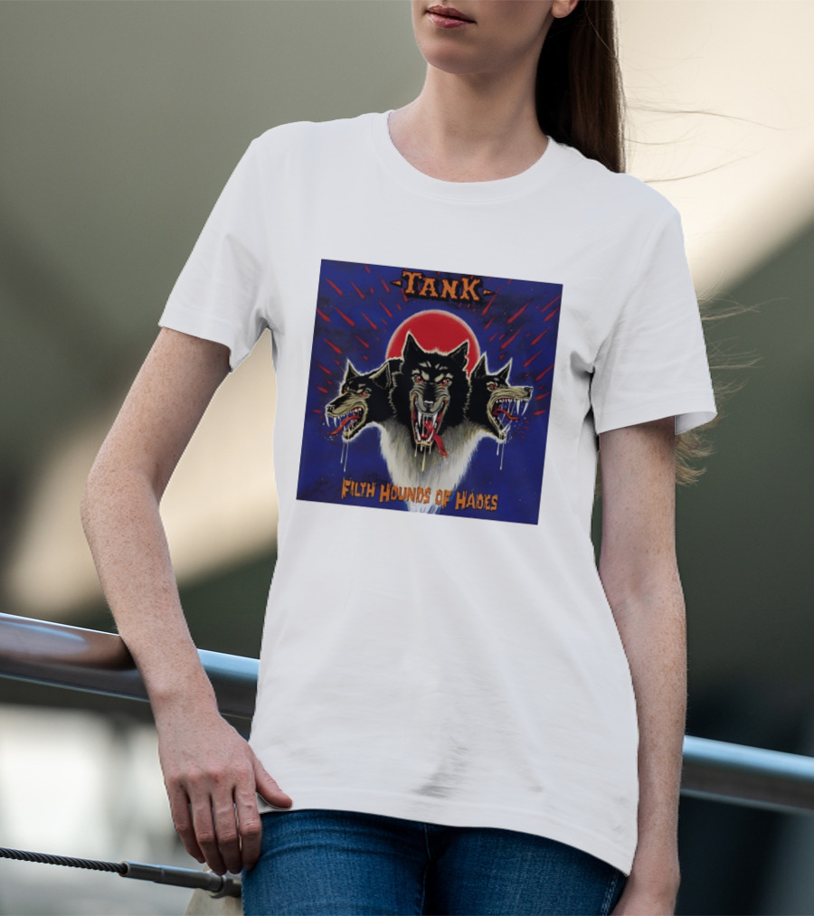 Tank Filth Hounds Of Hades Album Cover Heavy Metal Three Headed Dog Red Moon T-Shirt