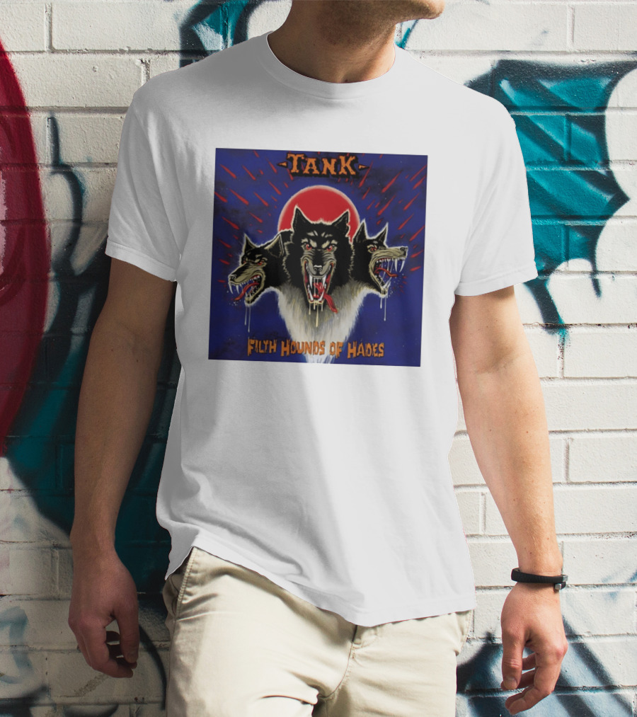 Tank Filth Hounds Of Hades Album Cover Heavy Metal Three Headed Dog Red Moon T-Shirt