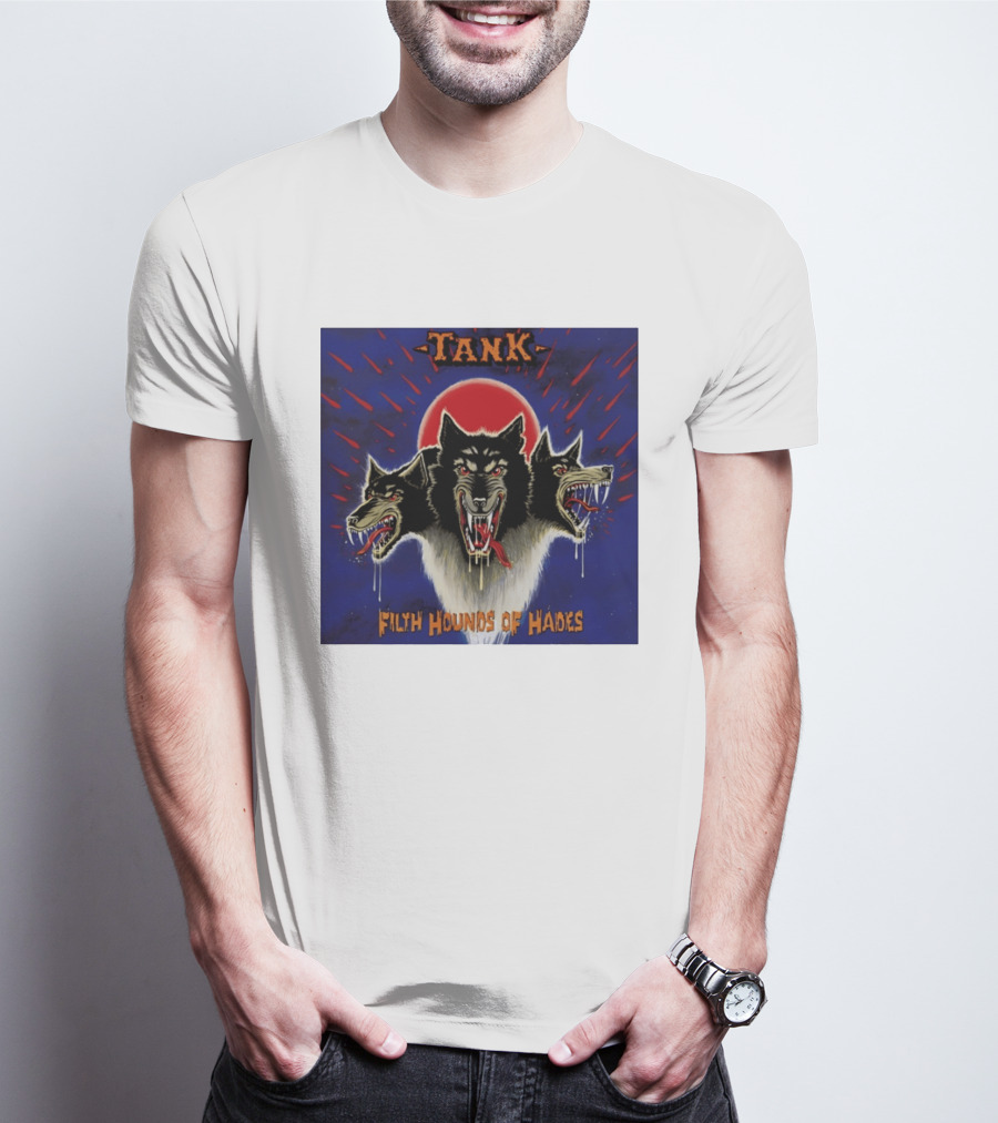Tank Filth Hounds Of Hades Album Cover Heavy Metal Three Headed Dog Red Moon T-Shirt