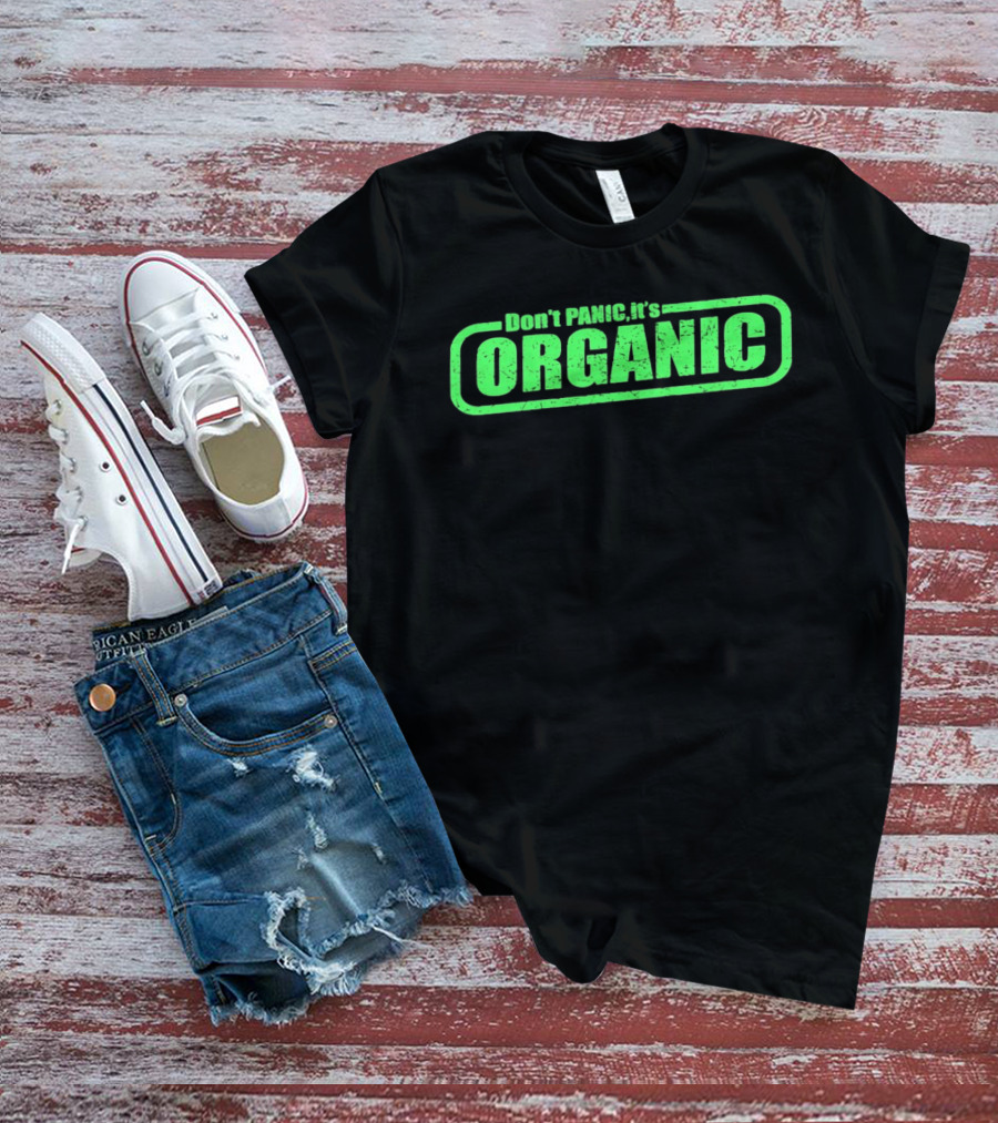 Don't Panic It's Organic Retro Green Distressed T-Shirt