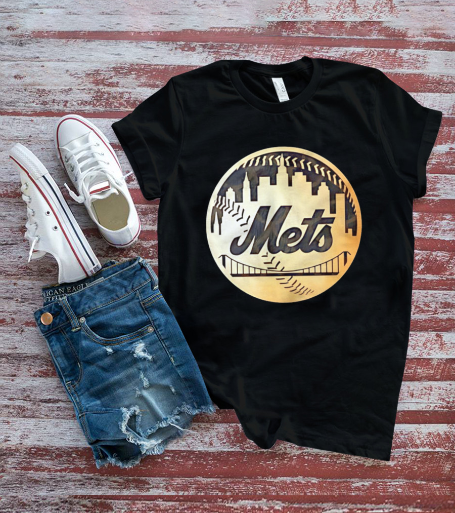 New York Mets Baseball Skyline Bridge MLB T-Shirt