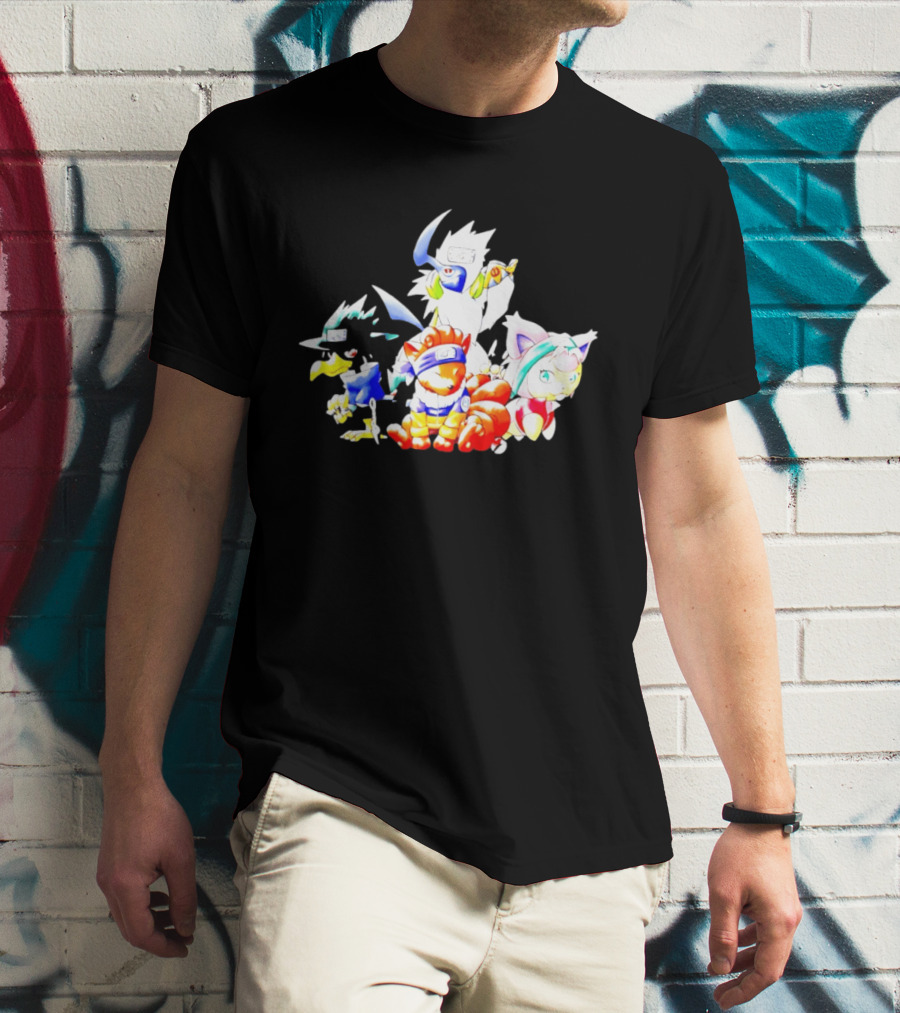 Chibi Pokemon Naruto Crossover With Animal Characters T-Shirt