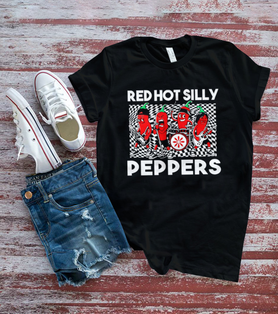 Red Hot Silly Peppers Cartoon Band Chili Characters T-Shirt