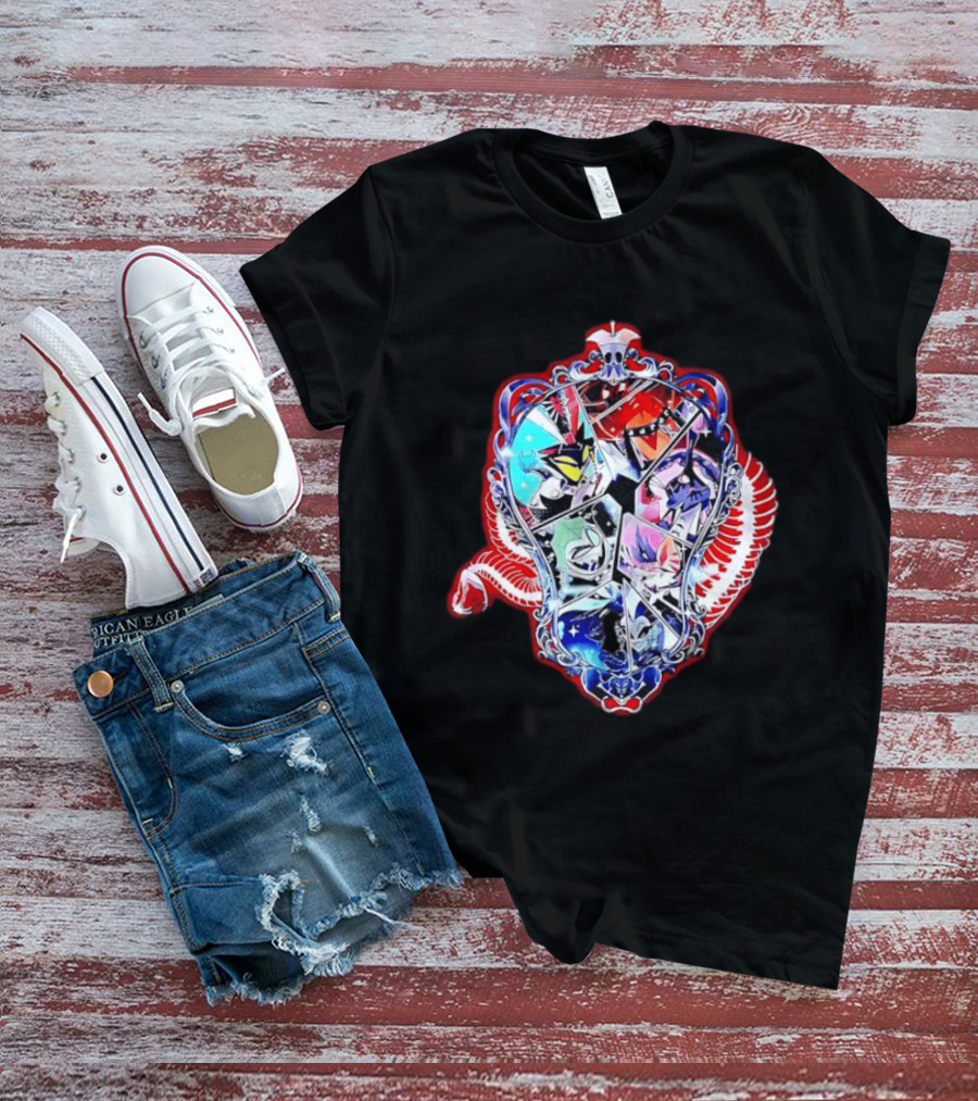 Vees Vox Valentino Velvet Overlord Hazbin Hotel Characters Stained Glass T-Shirt