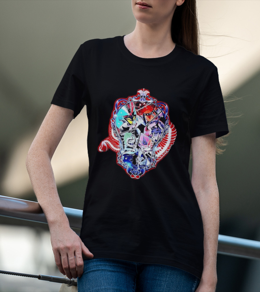 Vees Vox Valentino Velvet Overlord Hazbin Hotel Characters Stained Glass T-Shirt
