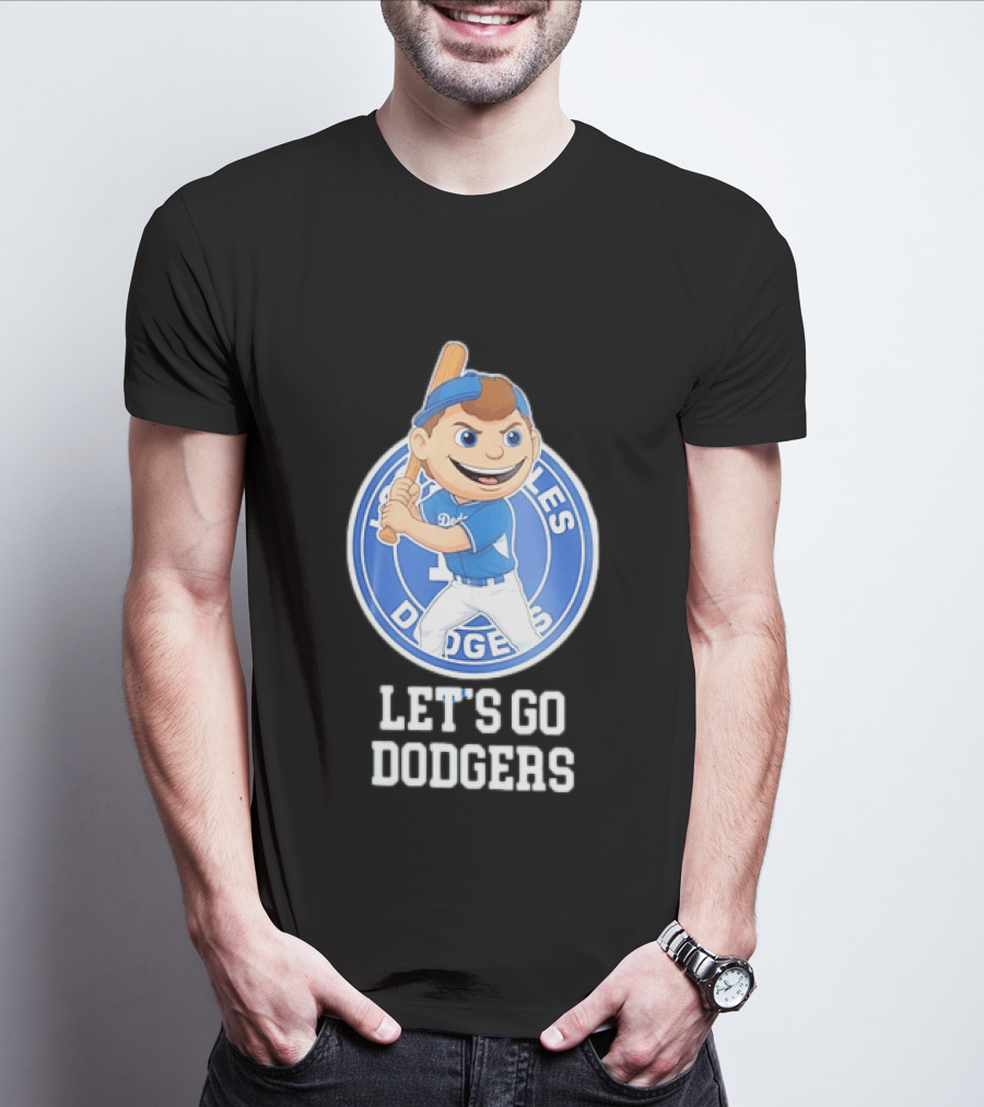 Los Angeles Dodgers Let's Go Dodgers Cartoon Character Baseball Bat T-Shirt