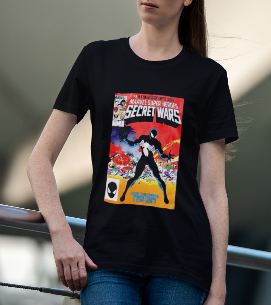 Marvel Super Heroes Secret Wars Issue 8 Spider Man Black Suit Comic Cover T-Shirt