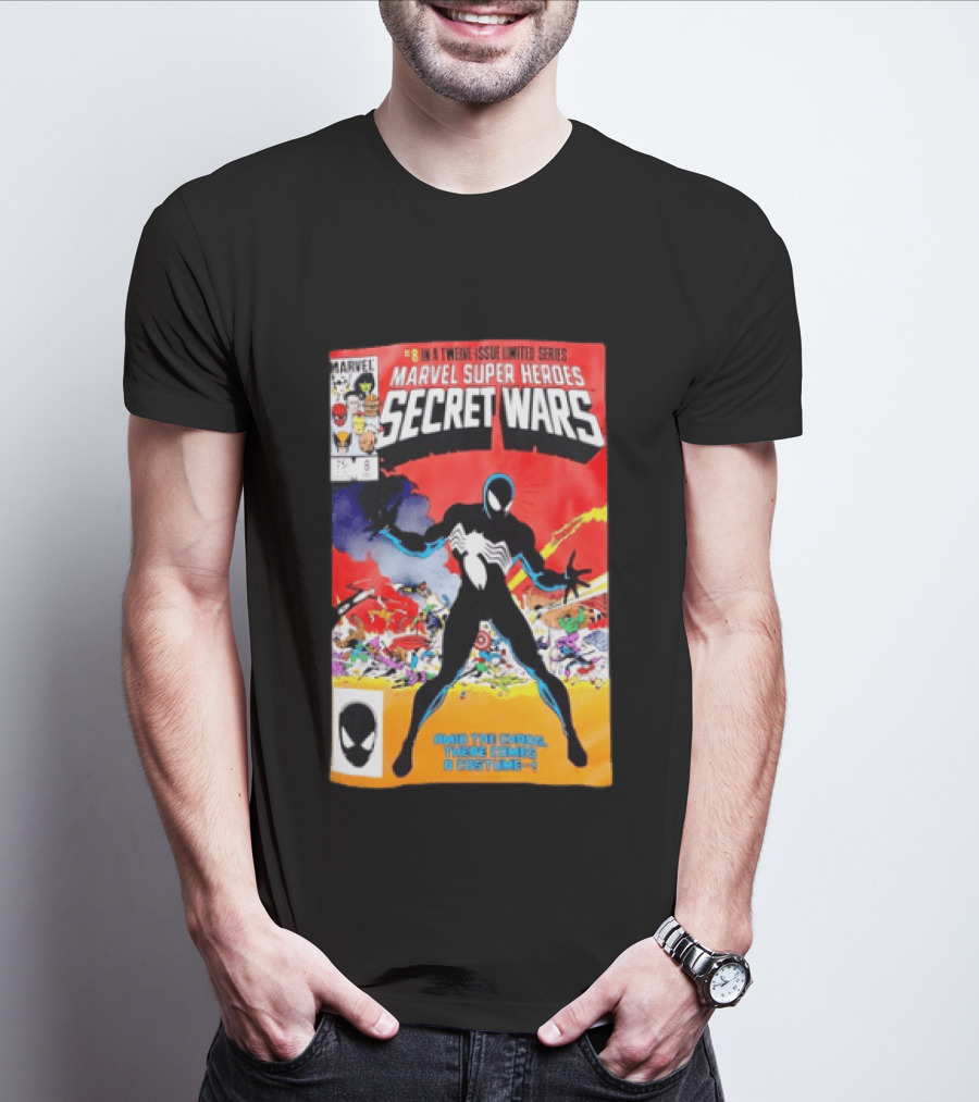 Marvel Super Heroes Secret Wars Issue 8 Spider Man Black Suit Comic Cover T-Shirt