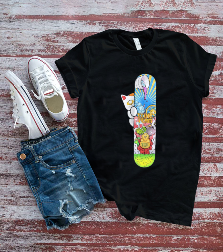 Stinc Team TGF Buddha Cat With Skateboard And Dripping Paint Aesthetic T-Shirt