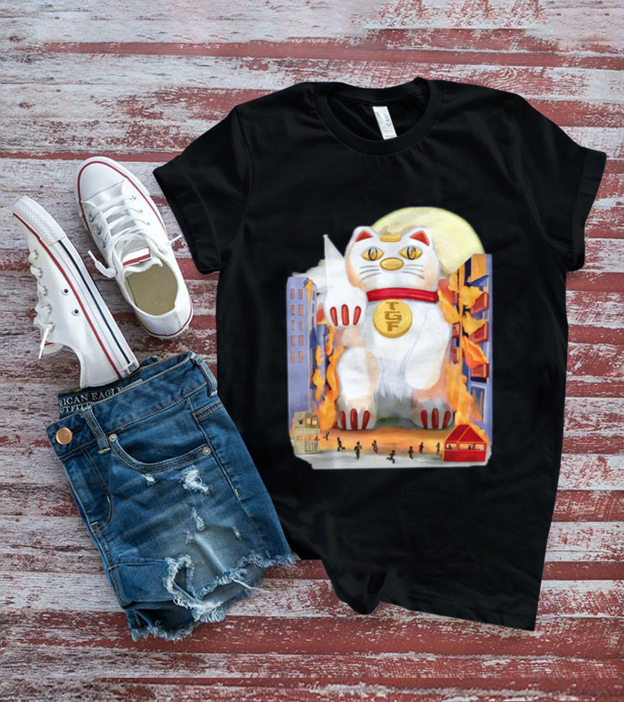 TGF Lucky Cat Maneki Neko Giant Cat City Destruction T-Shirt
