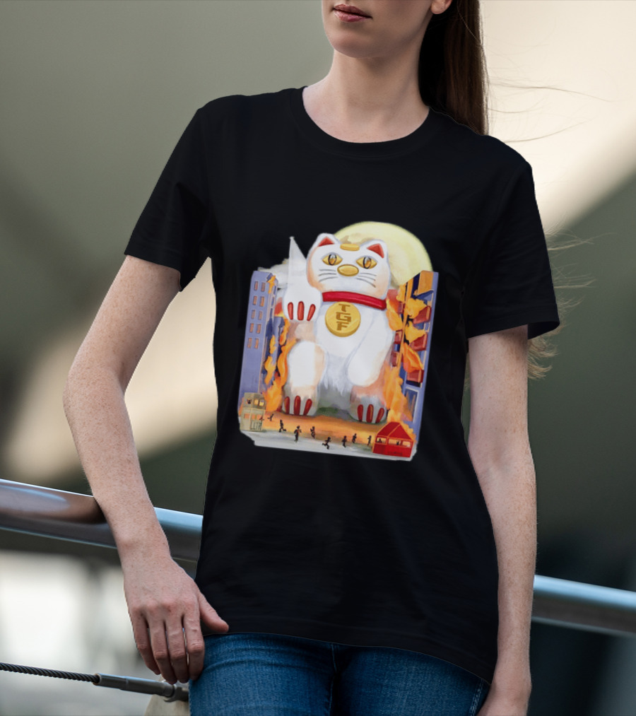 TGF Lucky Cat Maneki Neko Giant Cat City Destruction T-Shirt