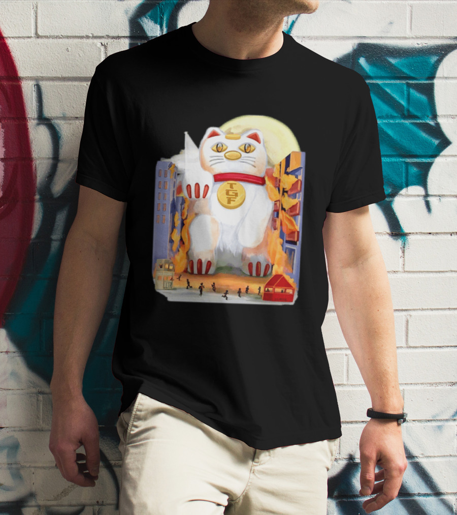 TGF Lucky Cat Maneki Neko Giant Cat City Destruction T-Shirt